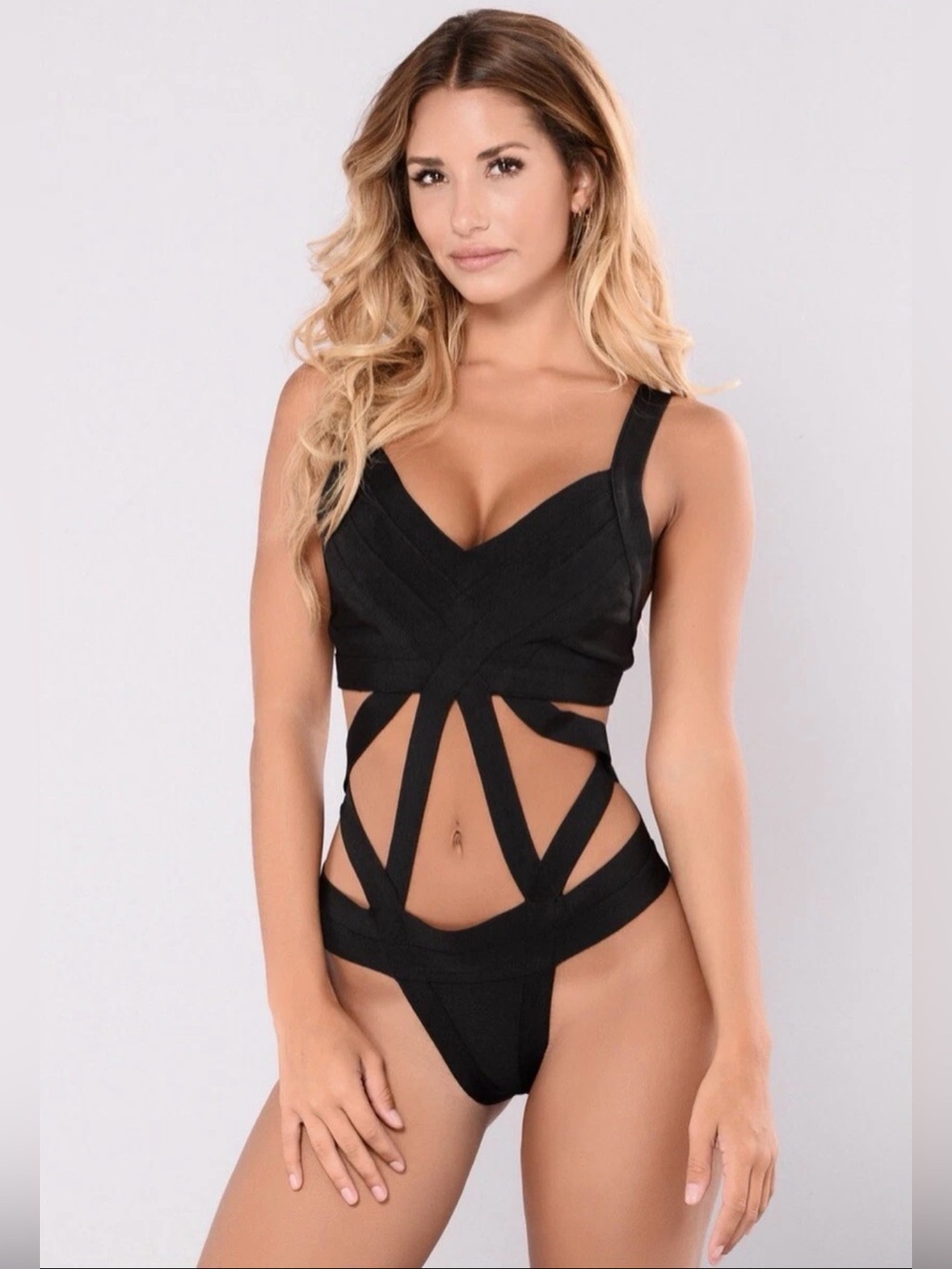 Fashion Nova Siempre Bandage Swimsuit Black One Piece Women’s Small NWT